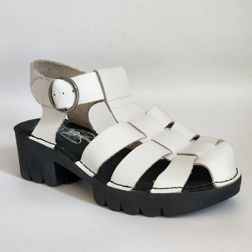 FLY LONDON Emme Platform Fisherman White Sandals Lug Sole Size 39 8.5 - Picture 3 of 8